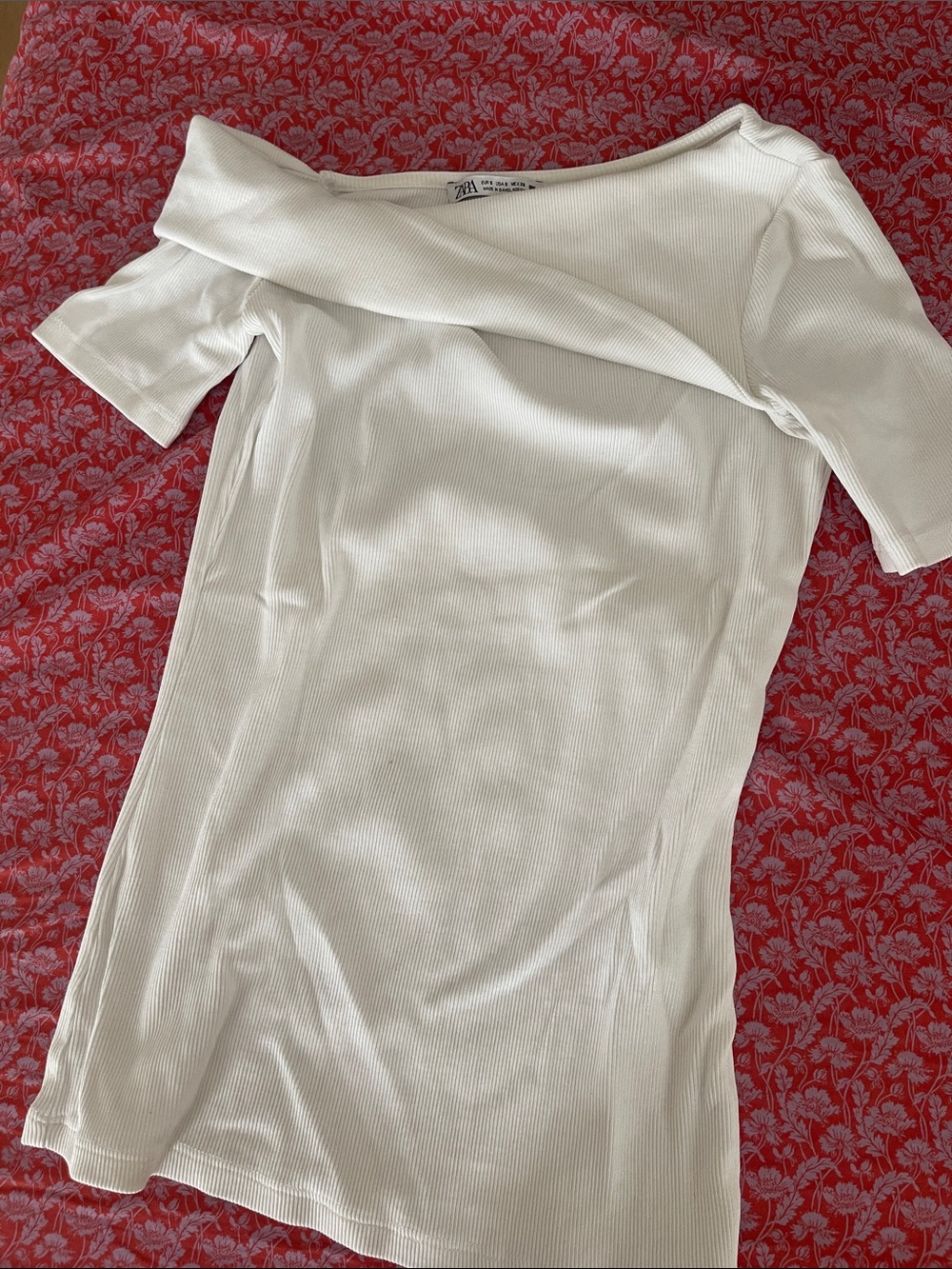 Zara Cream One-Shoulder Ribbed Dress